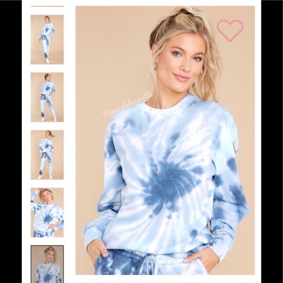 Nwt Boho Sea Blue & Navy  Spiral Tie Dye Long Sleeve Pullover Sweatshirt - Picture 6 of 15